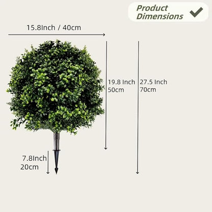 Artificial Boxwood Topiary Ball Tree with Ground Spike 27.5", Set of 2 Outdoor Faux Plants UV Resistant Fake Bushes Shrubs for Garden, Yard, Porch, Patio Decor