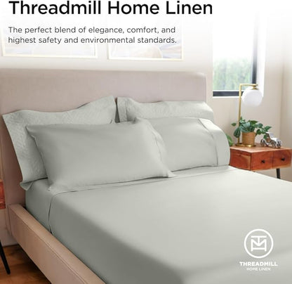 Threadmill Luxury 800 Thread Count California King 100% Cotton Sheets - Light Grey Sateen Weave Bed-Sheets, Better Than Egyptian Cotton, 4 Pc Solid Bed Set, Fits 16" Deep Pocket