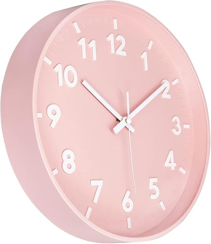 JENLYSTIME 12 Inch 3D Number Modern Wall Clock,Round Bright Colorful Dial,Non Ticking Silent Quartz Battery Operated Wall Clocks,Easy to Read Simple Style Decor Clock for Bedroom,LivingRoom(Pink)