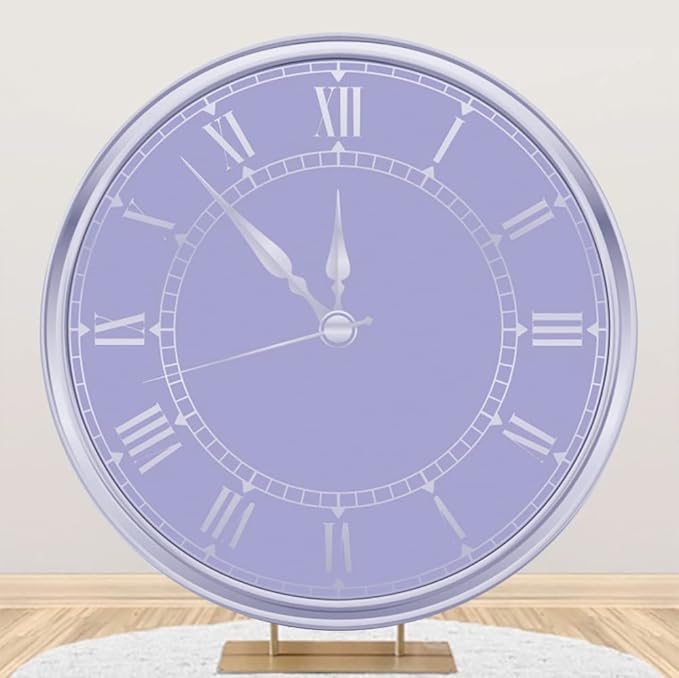 5x5ft Purple Clock Round Backdrop Cover Happy New Year Countdown Circle Photography Background Christmas New Year Eve Party Decor Congratulations Grad Birthday Party Photo Portrait Props