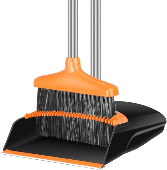 FGY Broom and Dustpan Set Stand Up Broom and Dust Pan Combo for Dog Cat Pets Home Use (Black)
