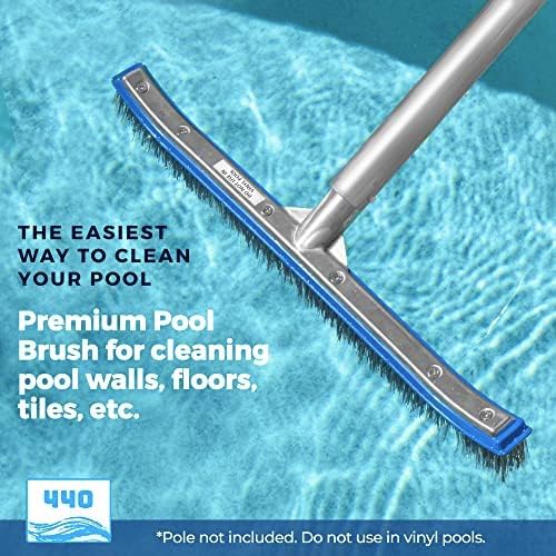 440 Heavy Duty Pool Brush - 18-inch Extra-Wide Metal Brush Head with Stainless Steel Wire Bristles & Curved Edges for Cleaning Pool Tiles, Walls, Floor, Steps (Stainless Steel) - Pack of 12
