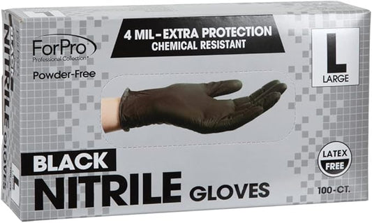 ForPro Disposable Nitrile Gloves, Chemical Resistant, Powder-Free, Latex-Free, Non-Sterile, Food Safe, 4 Mil, 100-Count