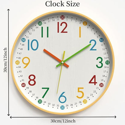 MO-N Silent 12-Inch Wall Clock, Non-Ticking Battery Operated Colorful Clock for Classroom, Bedroom, School, Analog Wall Clock for Time Teaching. (B Type)