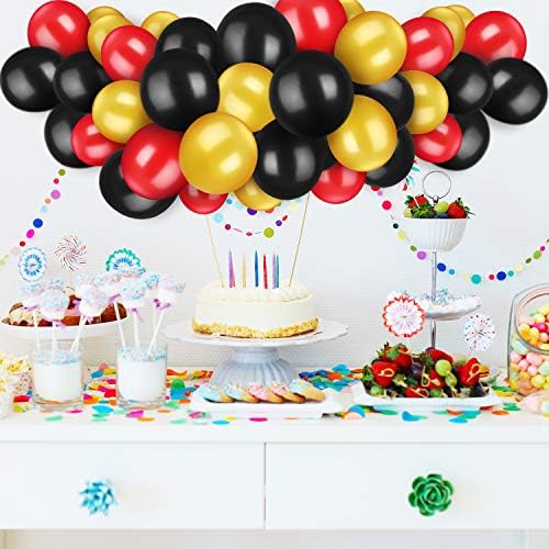 TecUnite 100 Pcs Red Black Gold Latex Balloons 13 Inch Colorful Round Balloons for Wedding Birthday Festival Racing Car Poker Card Party Decoration