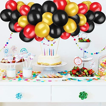 TecUnite 100 Pcs Red Black Gold Latex Balloons 13 Inch Colorful Round Balloons for Wedding Birthday Festival Racing Car Poker Card Party Decoration