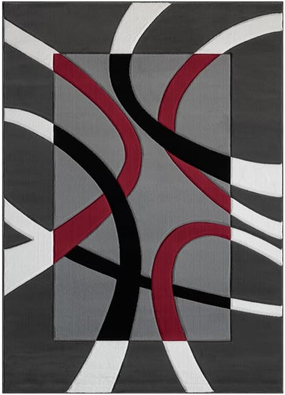 Ultra Soft Area Rug - Modern Abstract Design for Living Room & Bedroom - Foldable, Stain Resistant, Easy to Clean - (8x11, Red)