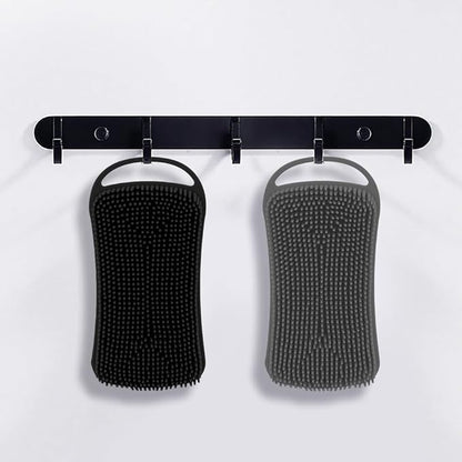 2 PCS Soft Silicone Body Scrubber, 2 in 1 Exfoliating Shower Bath Scrubber, Silicone Loofah Bath and Shampoo Brush Body Shower Use Shower Hair Scalp Massager, Easy to Clean, Lather Well (Grey & Black)