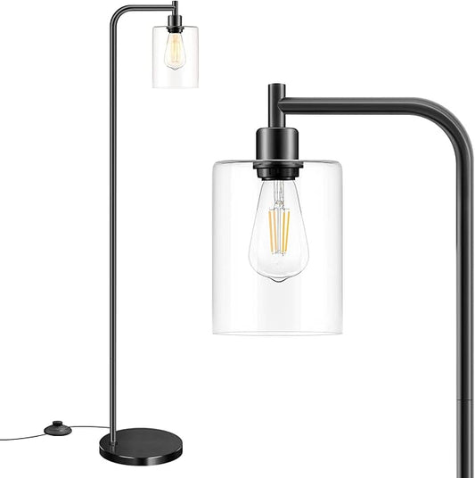 Industrial Floor Lamp with Hanging Glass Shade Black Farmhouse Indoor Pole Light with Edison E26 Base Vintage Rustic Standing Tall Lighting for Living Room Bedroom Office(ST64 Bulb Included)