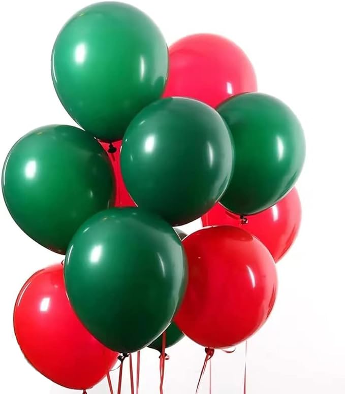 Red and Green Balloons w/Ribbon 100 Pack 12 Inch for Birthday Kid 's Baby Shower Wedding Anniversary Bachelorette Graduation Christmas Party Decorations