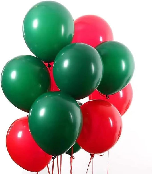 Red and Green Balloons w/Ribbon 100 Pack 12 Inch for Birthday Kid 's Baby Shower Wedding Anniversary Bachelorette Graduation Christmas Party Decorations
