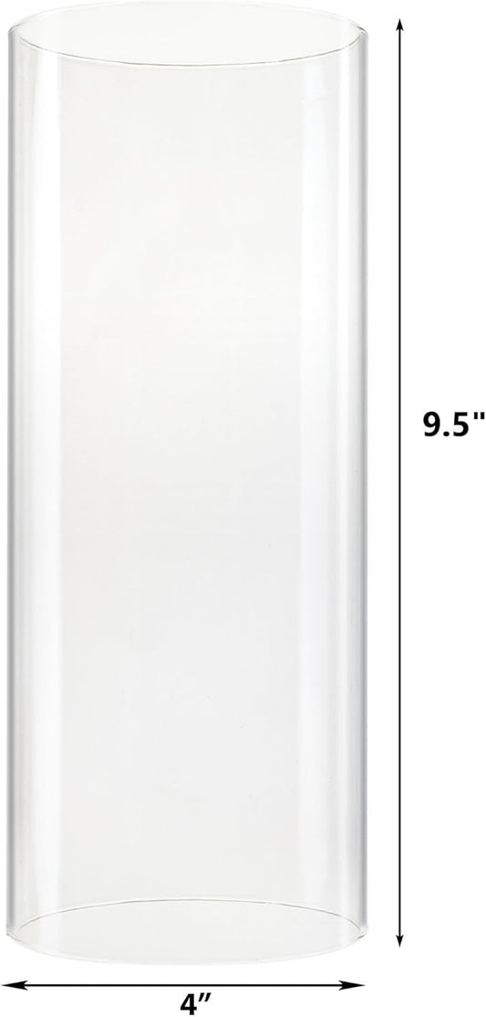 CYS EXCEL D-4" H-9.5" Glass Open Ended Hurricane Candleholder Bottomless Cylinder Sleeve Clear Chimney Shade Tube Cover, 1 Piece