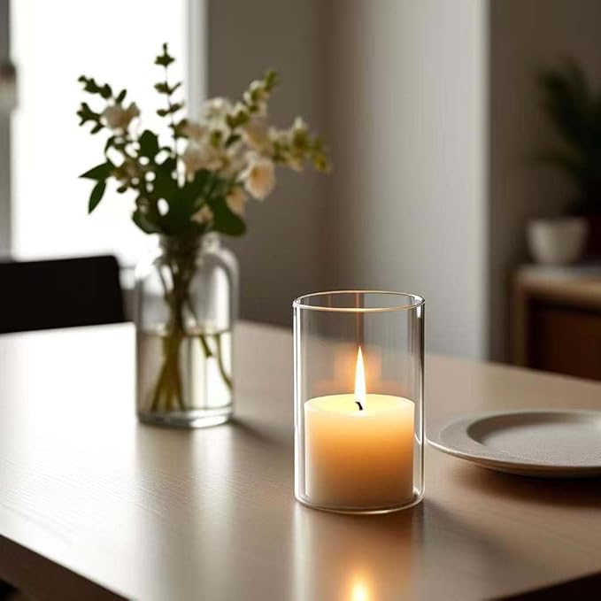 CYS EXCEL 6 PCS (H:6" D:3") Open Ended Glass Hurricane Candleholder Tube Shade | Multiple Size Choices Open Flame Candle Chimney Tube Cover | Bottomless Cylinder