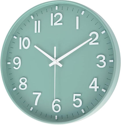 HZDHCLH Modern Quartz Wall Clocks Battery Operated,12 inch Silent Non Ticking 3D Numbers Round Clock for Wall, Green Wall Clock for Kitchen Bedroom Living Room Office Classroom Decor