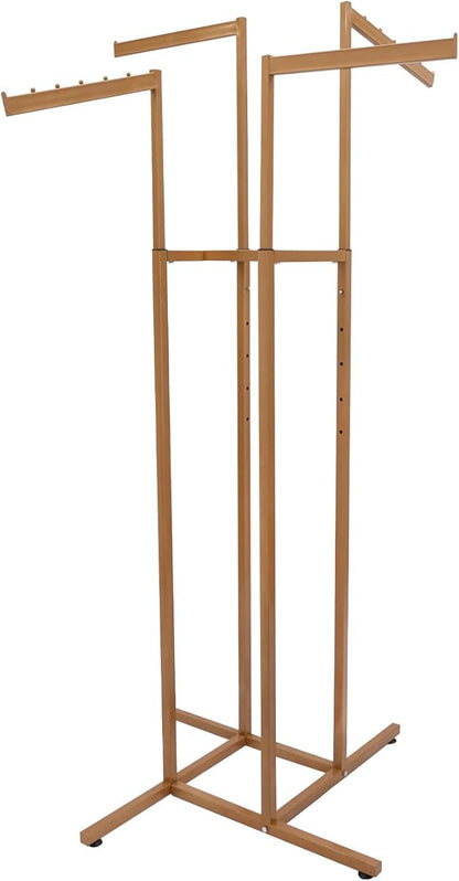 Clothing Rack - Heavy Duty 4 Way Adjustable Clothing Rack with Slanted Arms, Retail Clothing Rack Display With 2 Straight Arms and 2 Slanted Arms Perfect for Clothing Store Display (Gold)