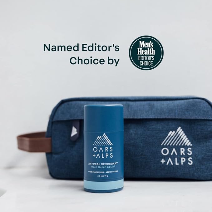 Oars + Alps Deodorant for Men & Women, Aluminum Free Deodorant for Men, Dermatologist Tested, Clean Ingredients, Non Toxic, Vegan, Long Lasting, Odor Protection, Fresh Ocean Splash, 2pk, 2.6oz