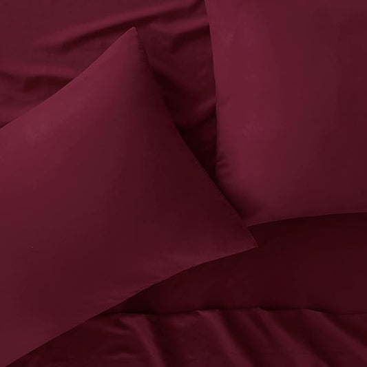 Serta Simply Clean Super Soft Hypoallergenic Stain Resistant Deep Pocket 3 Pieces Solid Bed Sheet Set, Twin, Burgundy