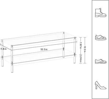 Aquiver Acrylic Shoe Rack - 32.3'' L x 11.8'' W x 12.2'' H - 2 Tier Closet Shoe Rack - Wide Shoe Rack Long Shoe Organizer for Entryway, Bedroom, Living Room, Clear, Modern, Easy to Clean