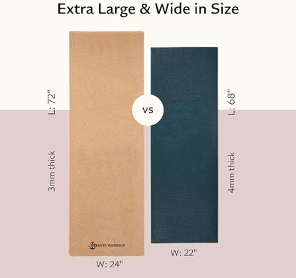 Shakti Warrior Cork Yoga Mat - Artist Designed, Premium Printed Eco-Friendly Non-Slip mat, Great for Regular & Hot Yoga, Pilates, Workouts 72 inch x 24 inch x 3mm Thick