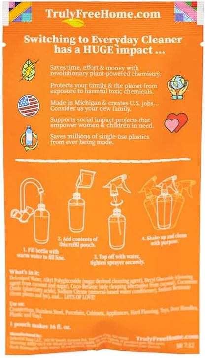 Truly Free Everyday Cleaner - Multipurpose Cleaner Spray, Kitchen Counter Cleaner, Natural Cleaning Products, Multi-Surface Household Solution, 1 Empty Bottle Spray (16oz) & 2 Refills (3oz each)