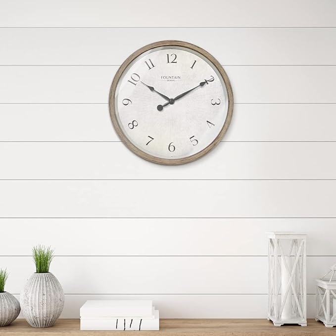 10" Modern Farmhouse Clock, No Ticking Silent Clock, Modern and Vintage, Light Gray Oak Finish. (Wall Decoration Timepiece)