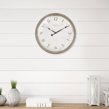 10" Modern Farmhouse Clock, No Ticking Silent Clock, Modern and Vintage, Light Gray Oak Finish. (Wall Decoration Timepiece)