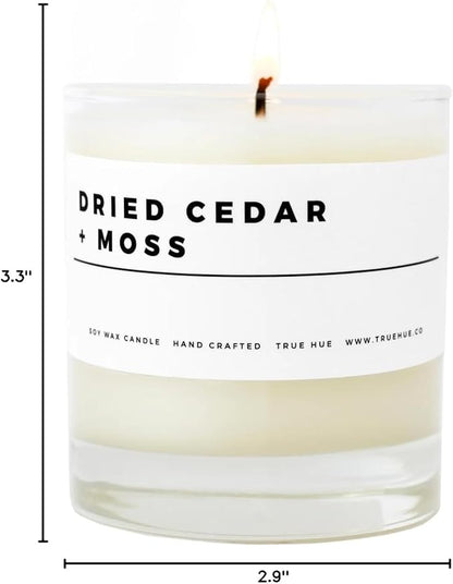 True Hue | Luxury Highly Scented Candle | Premium Soy Wax Blend | 7.75 oz | 40-50 Hour Burn Time | Cotton Wick | Natural Candles | Glass (Dried Cedar + Moss)