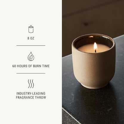 Homecourt Luxury Scented Candle, Mandarin Basile Scent, 60-Hour Burn Time, Soy Wax Blend, Organic Cotton Wick, Kiln-Fired Reusable Ceramic Vessel, 8 Oz, 2.0