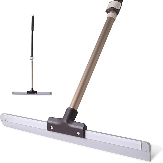 Eyliden 17" Rubber Floor Squeegee - Quick Water & Foam Removal, Dual-Action Push & Scrape Heavy-Duty Scrubber Broom with Telescopic Handle, for Bathroom Shower Kitchen Floors Glass Pool