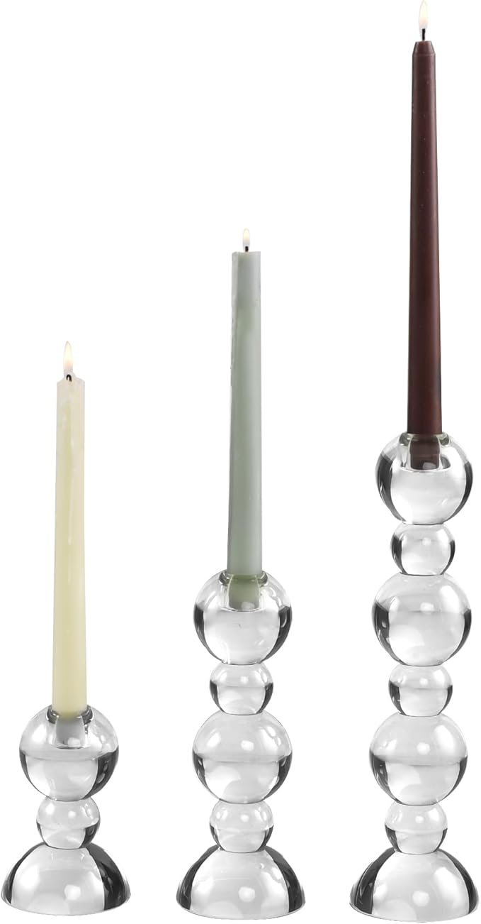 Kitcom Crystal Taper Candle Holders Bubble Designed Hand Cut Crystal Candlestick Holders Wedding Banquet Decorations Pack of 3, Comes with Gift Box