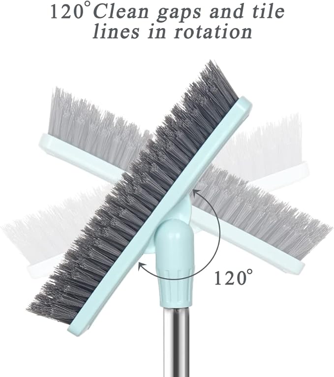 LandHope Tile Grout Brush Crevice Floor Scrub Brush 120°Rotatable Bathtub Clean Tool 9.06inches Wide 50inches Long Handle Grout Scrubber Indoor Kitchen Push Broom for Hard to Reach Areas Lengthen