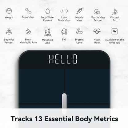 Wyze Smart Scale X - Digital Bathroom Scale for Body Weight, BMI, Body Fat, Muscle Mass, Heart Rate Monitor | Sync with Health Apps | Body Composition Analyzer for People, Baby & Pet, 400 lbs (Black)