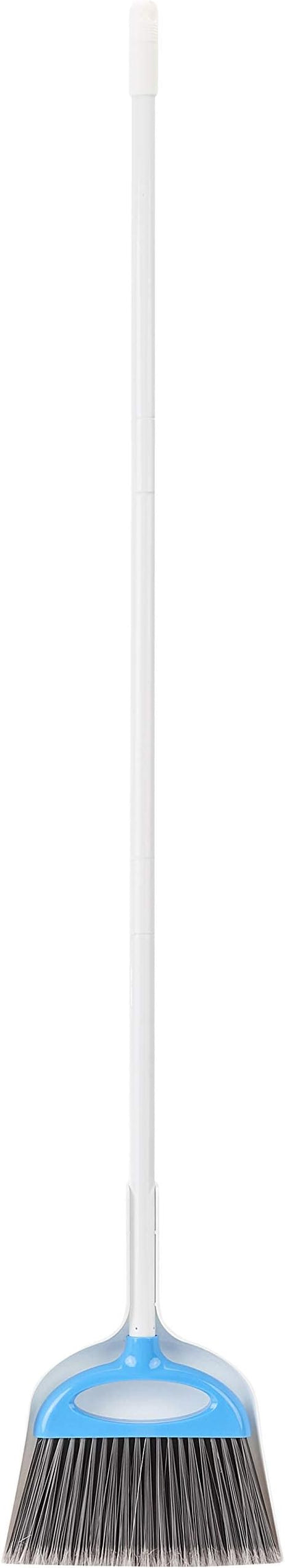 Amazon Basics Dustpan Broom Set with Easy Assembly and Long Handle, Blue and White (Pack of 8)