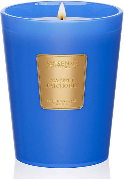 M&SENSE Peaceful Patchouli Scented Natural Soy Wax Candle, 14.1oz 60 Hours Long Lasting Slow Burning Candles for Home Decor, Aromatherapy Candle for Stress Relief
