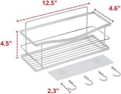 Displays By Jack Shower Caddy Organizer Apartment Essentials, Home Bathroom with Hooks for Hanging Razor and Soap, Shampoo Conditioner Holder, Adhesive Mounted No Drilling Bathroom Rack, Rustproof