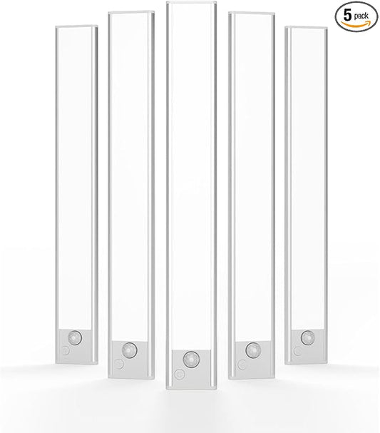 Under Cabinet Lighting, LED Magnetic Motion Activated Under Cabinet Lights, Rechargeable Closet Lights 2800mAh Battery Operated, Wireless Dimmable Under Counter Lights for Kitchen,Hallway 5 Pack