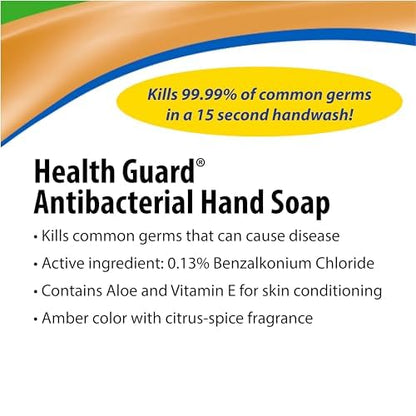 Health Guard 21313 Foaming Advanced Antibacterial Hand Soap, 1 Gallon Pour Top Bottle, Amber with Citrus Spice Scent (Pack of 2)