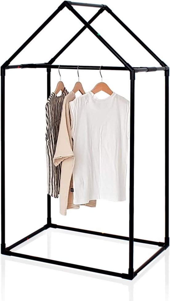 PETITE MAISON Kids Closet - Dress up Clothing Garmet Rack, Hanging Costume Organizer with Cute House Frame, Handmade Premium Quality, 25" x 17" x 47", Aluminium Super-Light, Medium Black