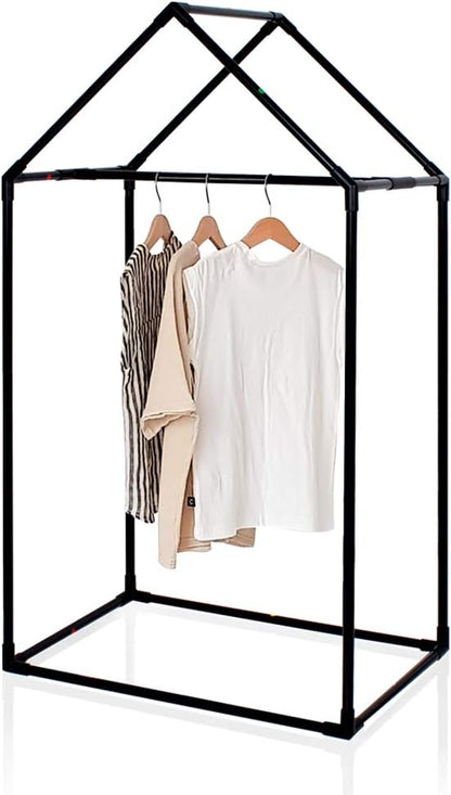 PETITE MAISON Kids Closet - Dress up Clothing Garmet Rack, Hanging Costume Organizer with Cute House Frame, Handmade Premium Quality, 25" x 17" x 47", Aluminium Super-Light, Medium Black