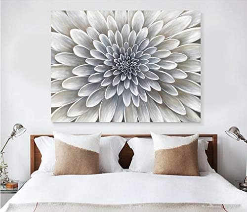 Yihui Arts White Flower Canvas Wall Art - Floral Artwork Print with Embellishment for Calm and Aesthetic Bedroom Decor
