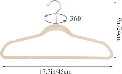 VECELO Premium Velvet Clothes Hangers Suit Heavy Duty (50 Pack)-Non Slip & Space-Saving with 6 Finger Clips & Tie Rack Excellent for Men and Women,Light Beige