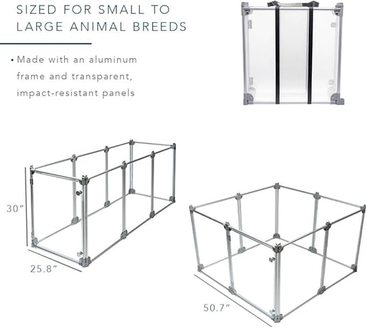 Front Row Foldable Dog Playpen – Durable and Portable Puppy Playpen for Exercise, Rest & Play – Clear Fence Panels with Aluminum Rods and Crate for Dogs and Other Small Pets (Silver, 8-Panel)