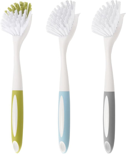 Dish Brush Scrub Brush with Handle - 3 Pack Stiff Bristles Dish Scrubber for Cleaning Dishes, Pots, Pans, Sink, Cast Iron - Hard Bristles,No Residue
