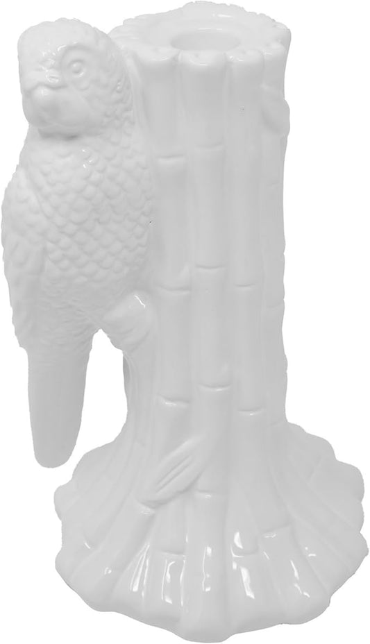 Lilly Pulitzer Taper Candle Holder, Cute Candlestick Holder Decor for Mantle or Centerpiece, Resort White (Parrot)