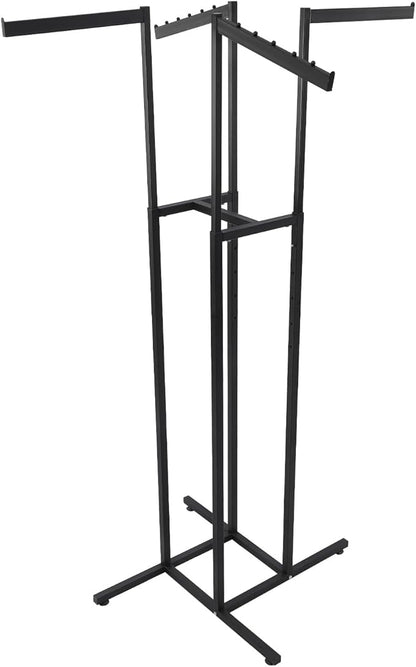 Clothing Rack - Heavy Duty 4 Way Adjustable Clothing Rack with Slanted Arms, Retail Clothing Rack Display With 2 Straight Arms and 2 Slanted Arms Perfect for Clothing Store Display (Black)