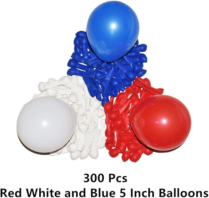 300 Pack Red White and Blue Balloons - 5 Inch Mini Red White Blue Latex Small Balloons - 100 of Each Colors for Party Balloons Arch Wreath Assorted Colors Decorations