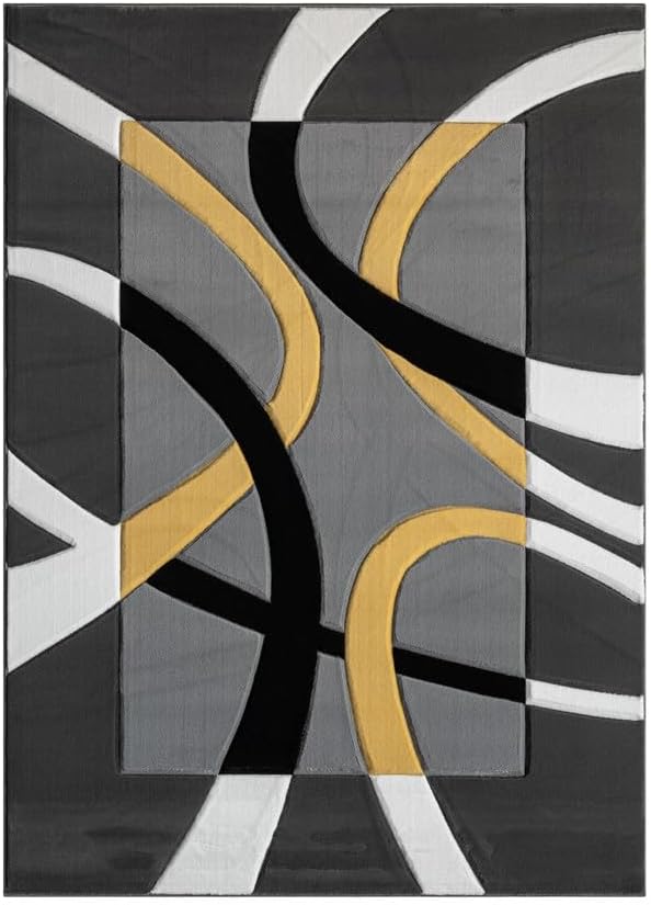 Ultra Soft Area Rug Hand Carved - Modern Abstract Design for Indoor Living Room & Bedroom - Stain Resistant, Easy to Clean - (2'7''x7, Yellow)