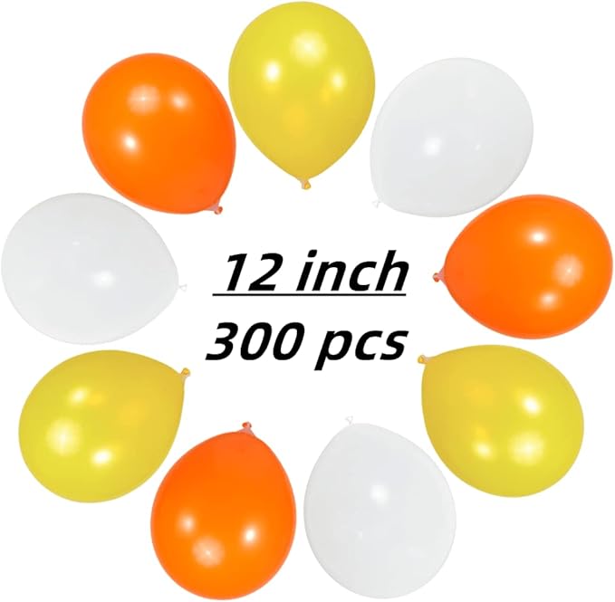 300 Pack Yellow Orange White Balloons 100 of each of the 3 colors 12 inch Yellow Orange White Latex Party Balloon Bulk for Various Party Events Decorations