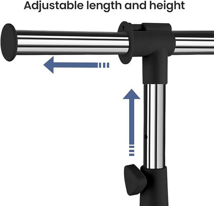 LiaMeE Adjustable Clothing Rack for Hanging Clothes, Heavy Duty Garment Rack with Wheels，Free Standing Rolling Clothes Rack with Shelf & Grid, Easy Assembly Standard Rod, Black & Chrome