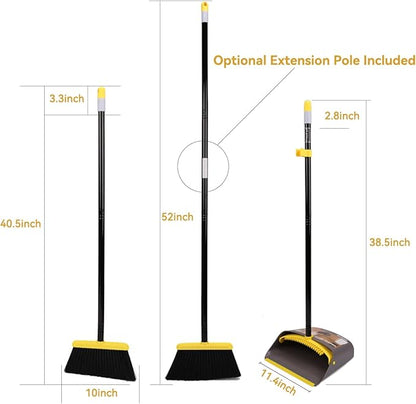 TreeLen Broom with Dustpan Combo Set,Stand up Dust Pans with Long Handle 40"/52" Broom and Dustpan Set for Home Kitchen Shop Indoor Commercial Heady Duty Upright Lobby Dustpan